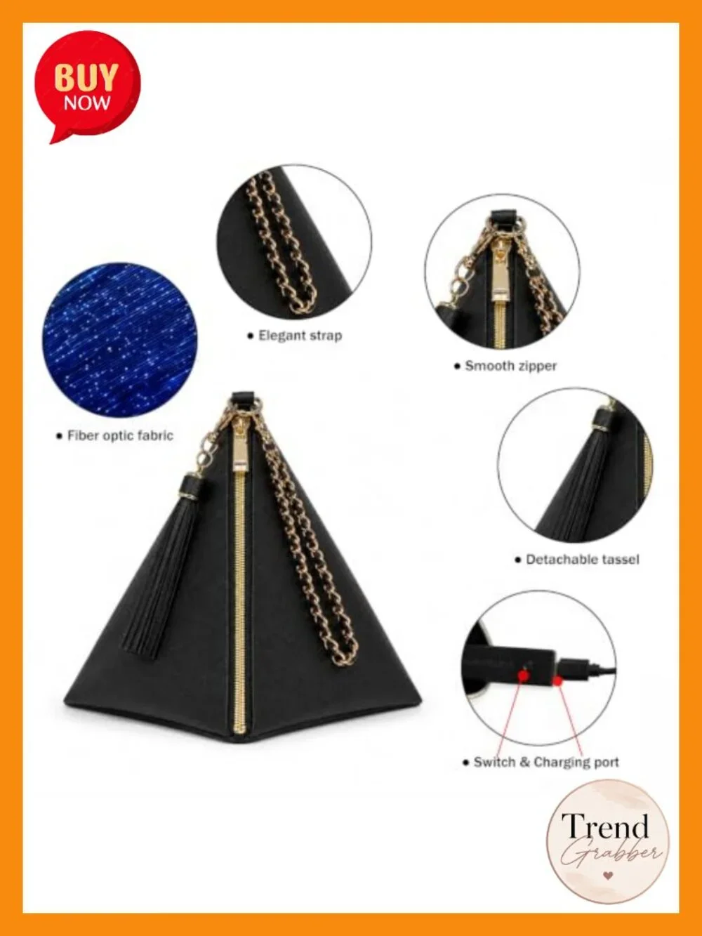 Rechargeable LED Triangle Wristlet Purse with 11 Glow Modes